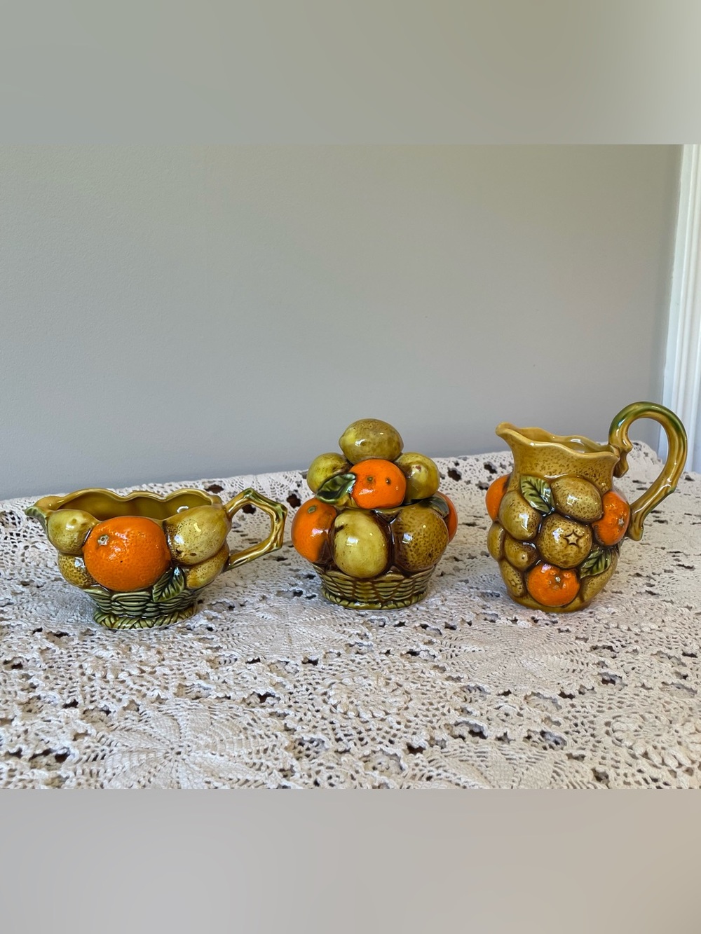 3Pc Orange Spice Inarco Creamer, Sugar Jar, & Pitcher Set